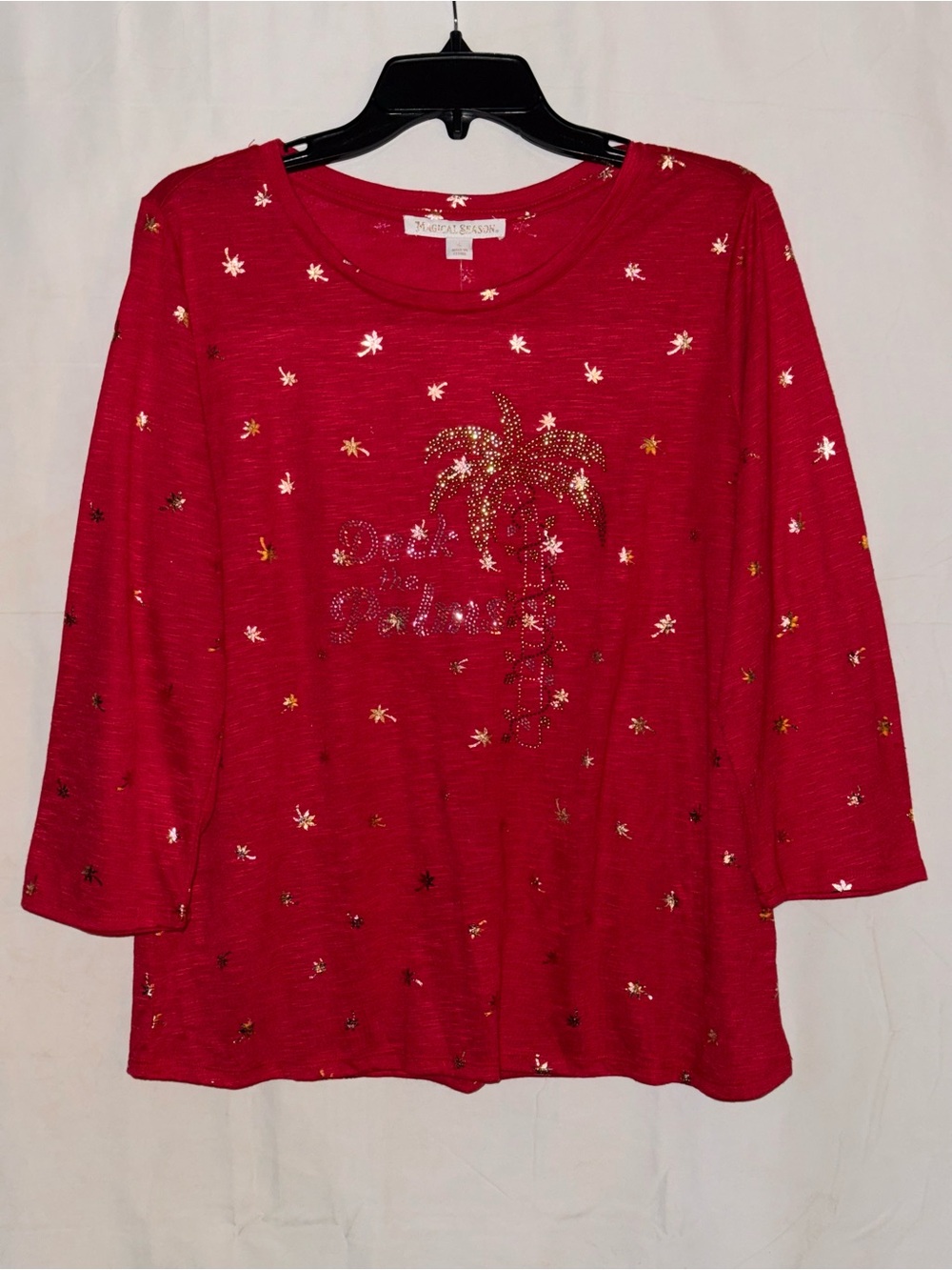 NWT Magical Season ‘Deck the Palms’ Graphic Long Sleeve Tee Size Large